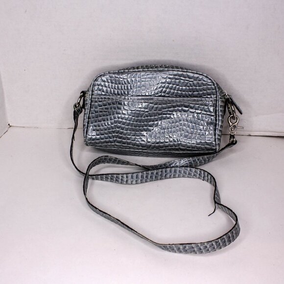 Kathy Van Zeeland Purse Shoulder Bag Faux Croc Embossed Leather Silver G… - Picture 4 of 7